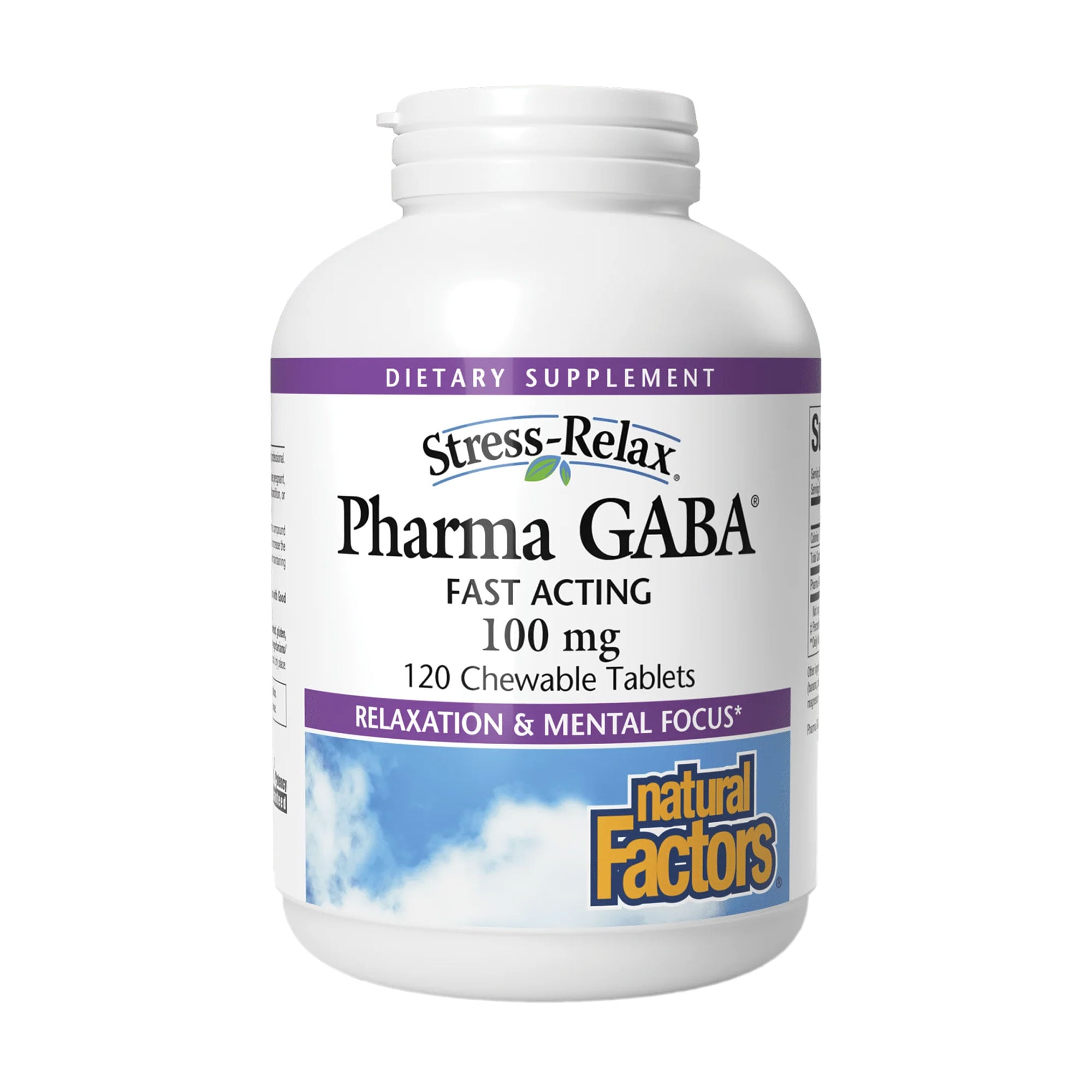 Гамма-аміномасляна кислота Natural Factors Stress-Relax, Pharma GABA 100 мг, 120 жувальних таблеток