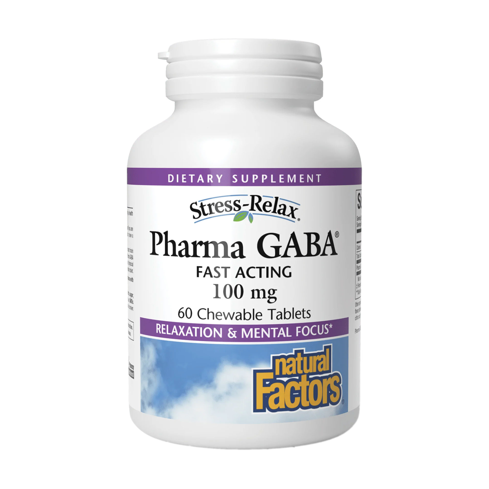 Гамма-аміномасляна кислота Natural Factors Stress-Relax, Pharma GABA 100 мг, 60 жувальних таблеток